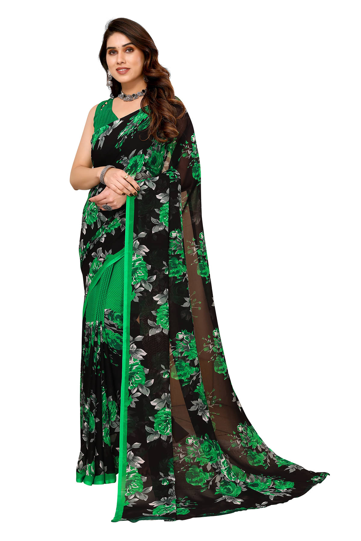 ANAND SAREES Georgette Printed Chanderi saree With Unstitched Blouse Piece ( Green ) ANAND SAREES Georgette Printed Chanderi saree With Unstitched Blouse Piece ( Green )