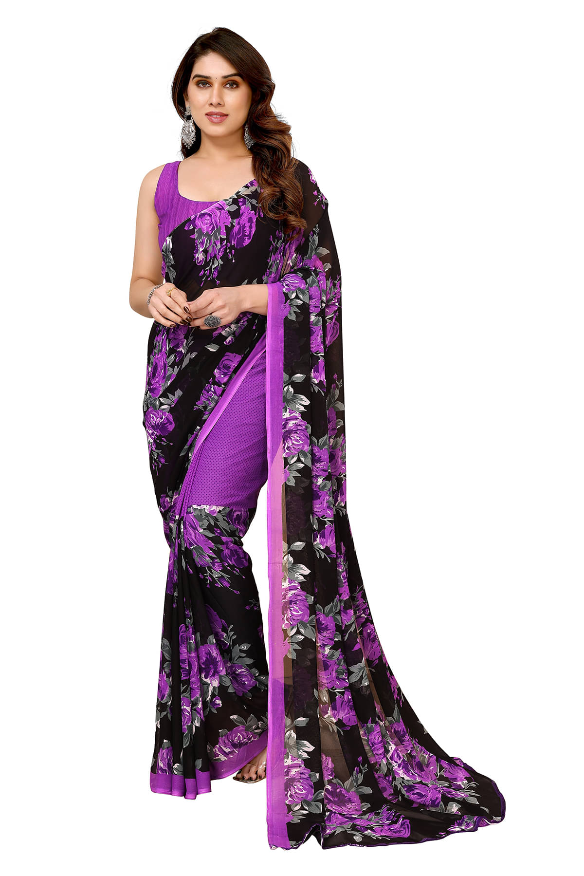 ANAND SAREES Georgette Printed Chanderi saree With Unstitched Blouse Piece ( Purple ) ANAND SAREES Georgette Printed Chanderi saree With Unstitched Blouse Piece ( Purple )