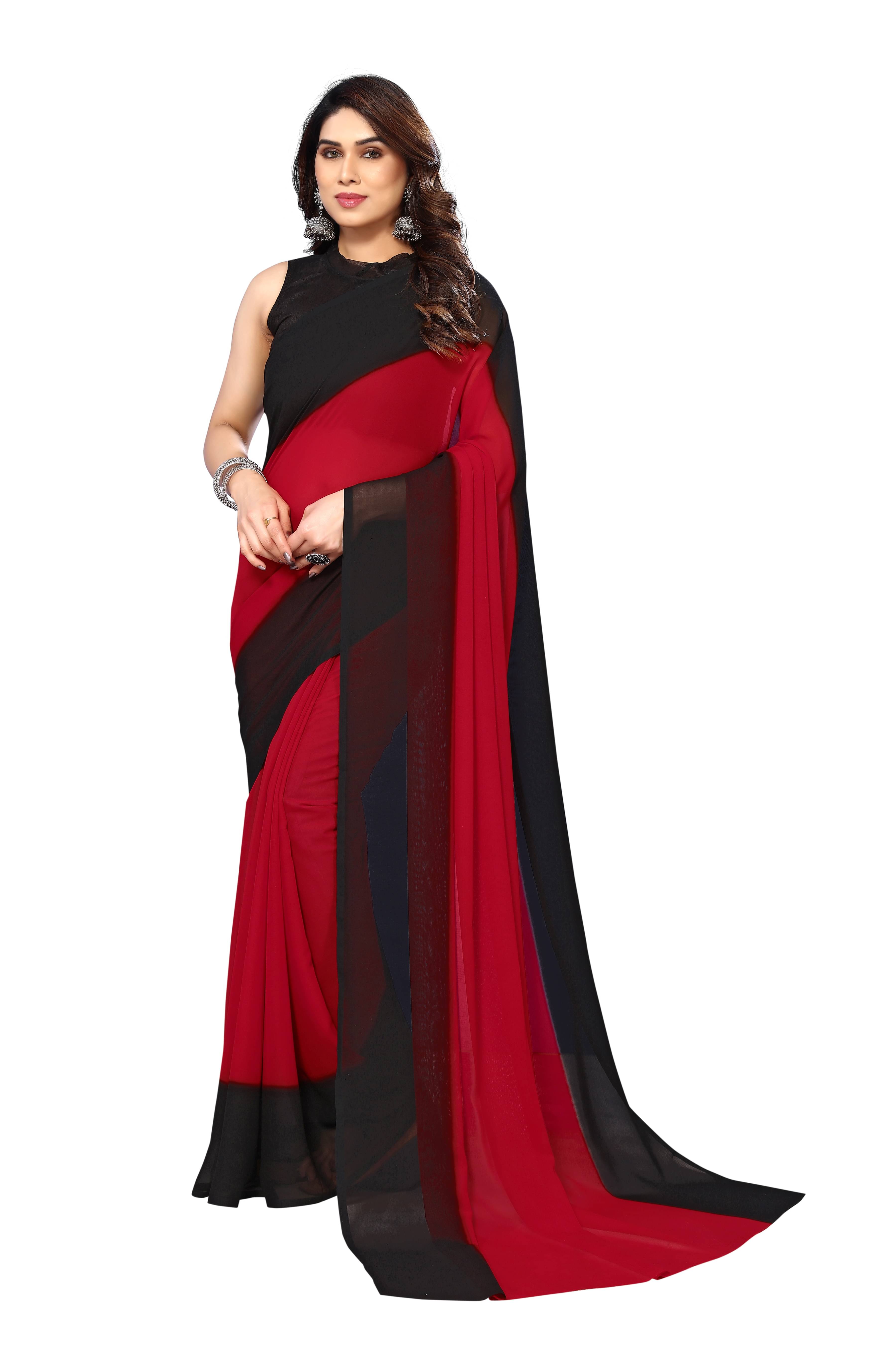ANAND SAREES Georgette Solid Kasavu Saree With Unstitched Blouse Piece ( Black ) ANAND SAREES Georgette Solid Kasavu Saree With Unstitched Blouse Piece ( Black )