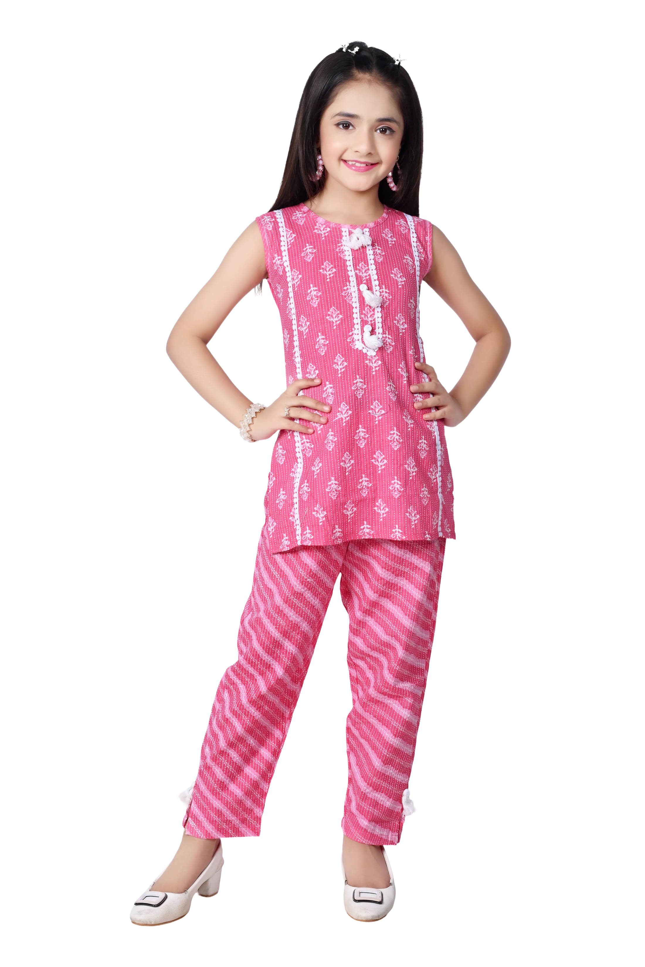     			Arshia Fashions Girls Cotton Blend Kurti with Pants ( Pack of 1 , Pink )