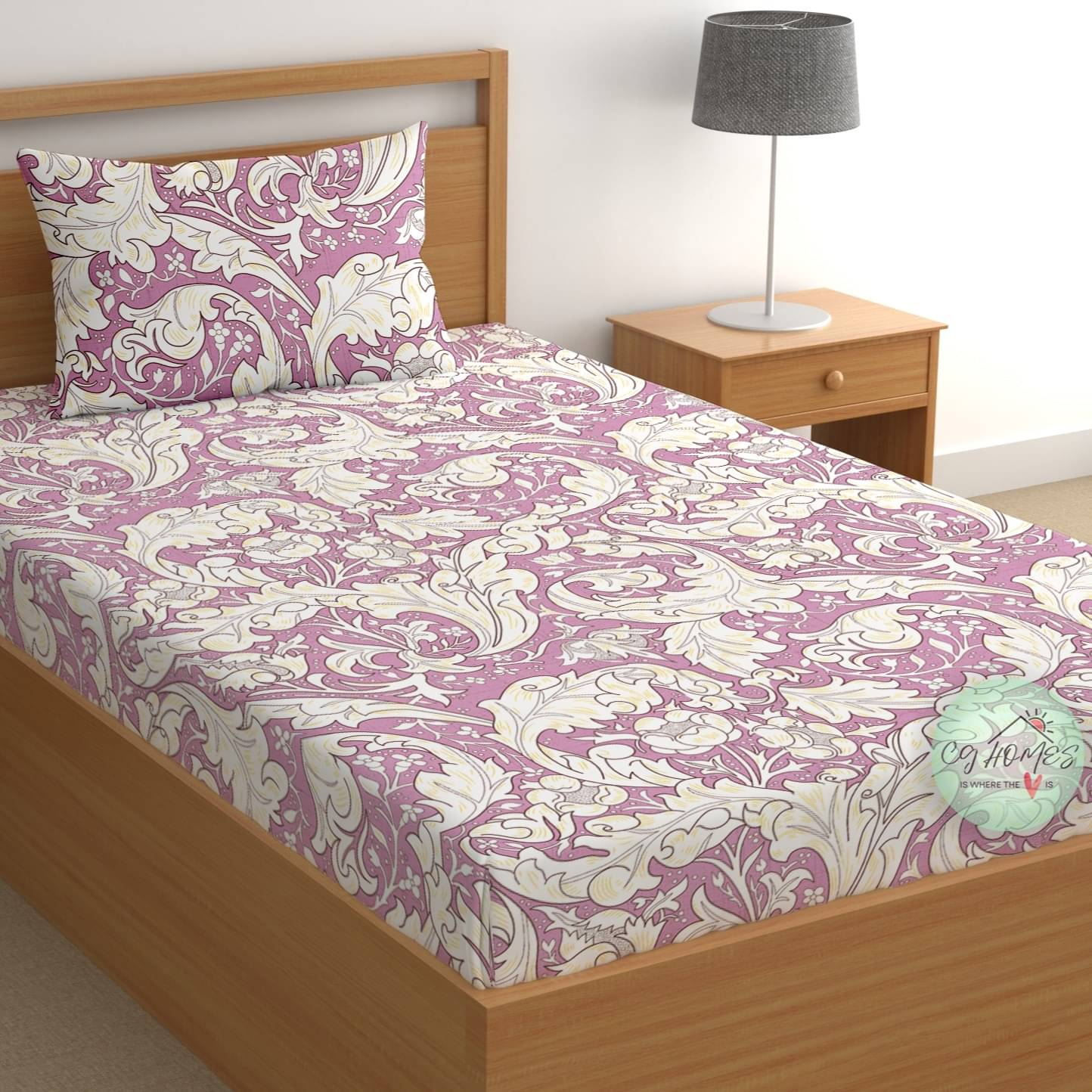 CG HOMES Cotton 1 Single Bedsheet with 1 Pillow Cover ( Purple ) CG HOMES Cotton 1 Single Bedsheet with 1 Pillow Cover ( Purple )