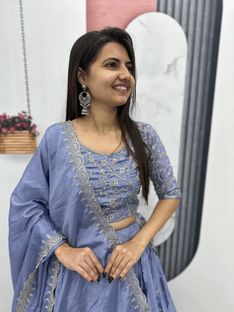     			CYNOR Purple Chiffon Circular Semi Stitched Lehenga Single