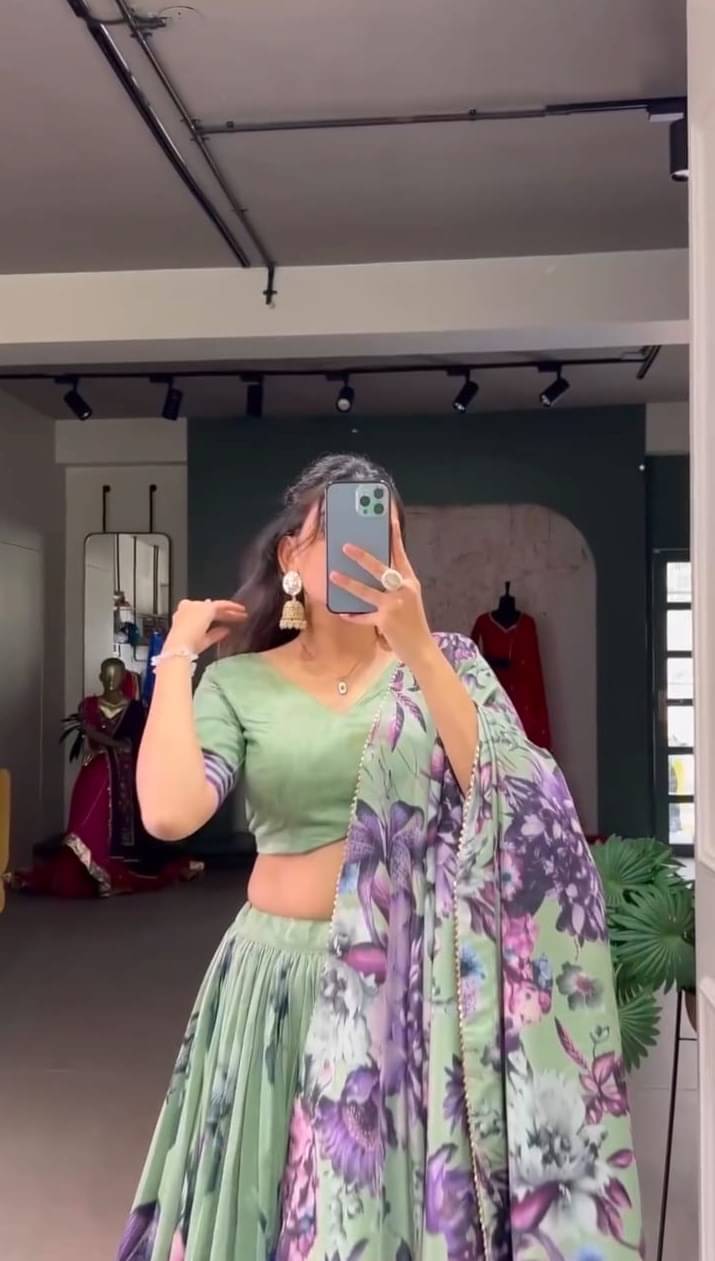 CYNOR Green Tussar Silk Circular Semi Stitched Lehenga Single CYNOR Green Tussar Silk Circular Semi Stitched Lehenga Single