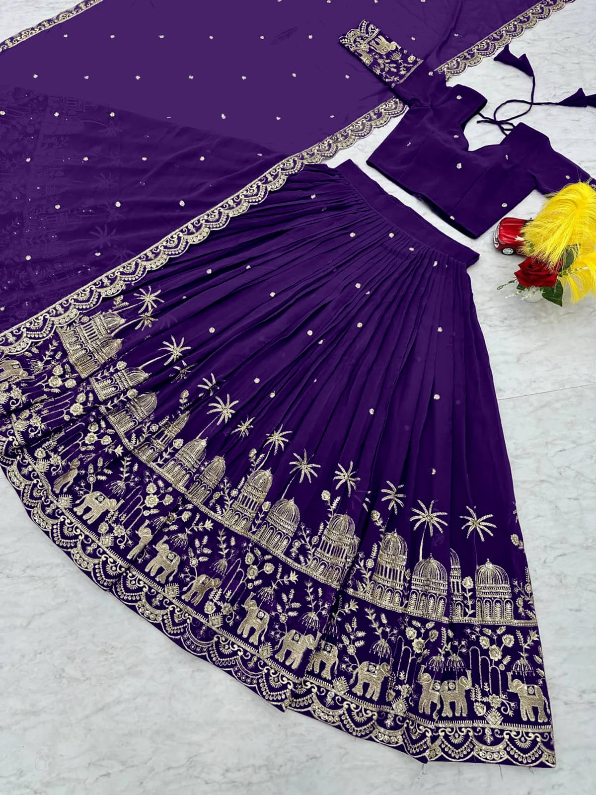 CYNOR Peach Chiffon Circular Semi Stitched Lehenga Single CYNOR Peach Chiffon Circular Semi Stitched Lehenga Single