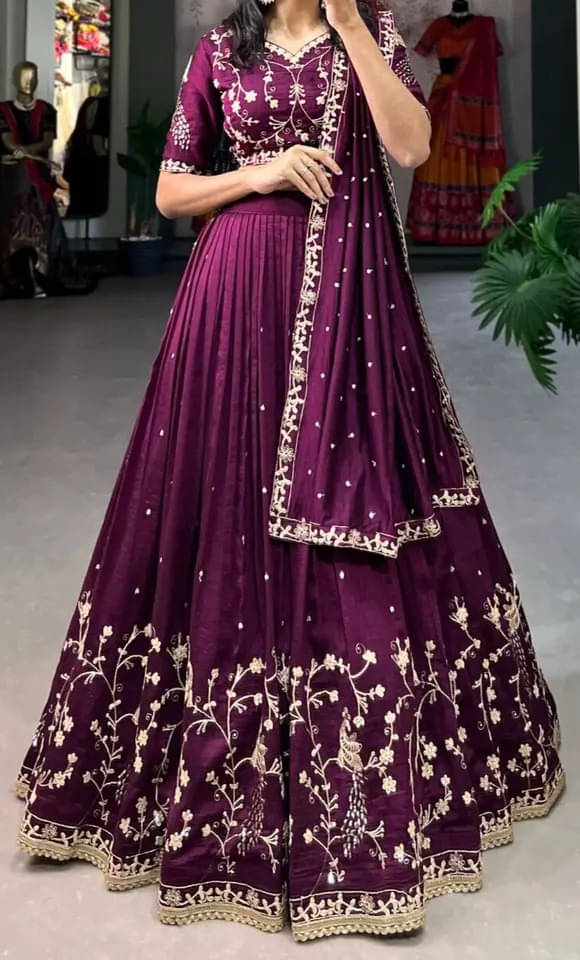 CYNOR Purple Chiffon Circular Semi Stitched Lehenga Single CYNOR Purple Chiffon Circular Semi Stitched Lehenga Single