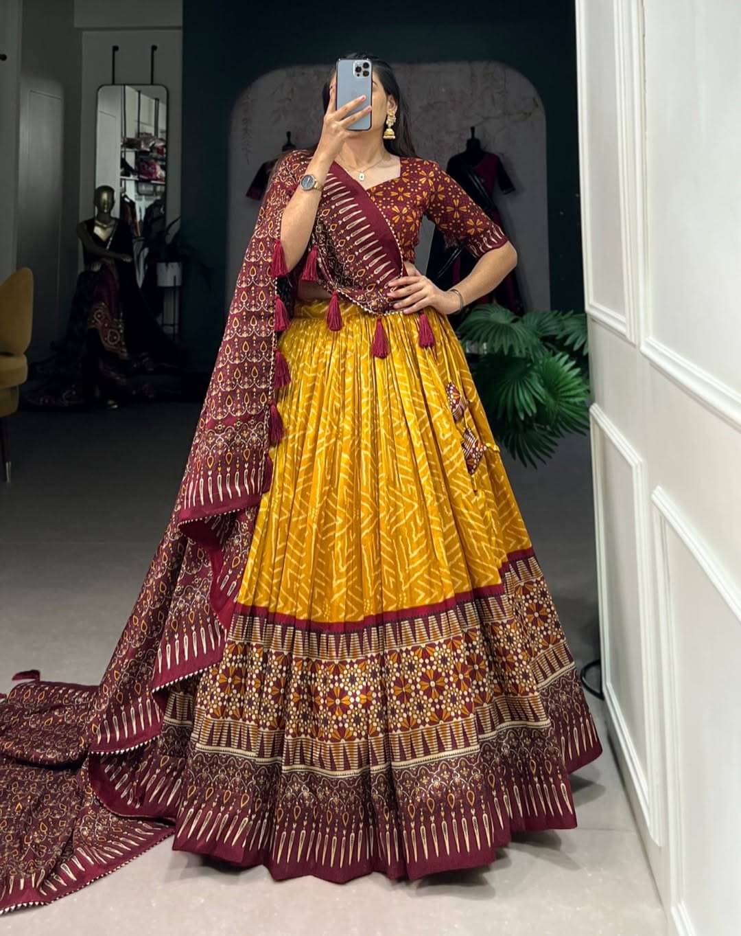 CYNOR Yellow Tussar Silk Circular Semi Stitched Lehenga Single CYNOR Yellow Tussar Silk Circular Semi Stitched Lehenga Single