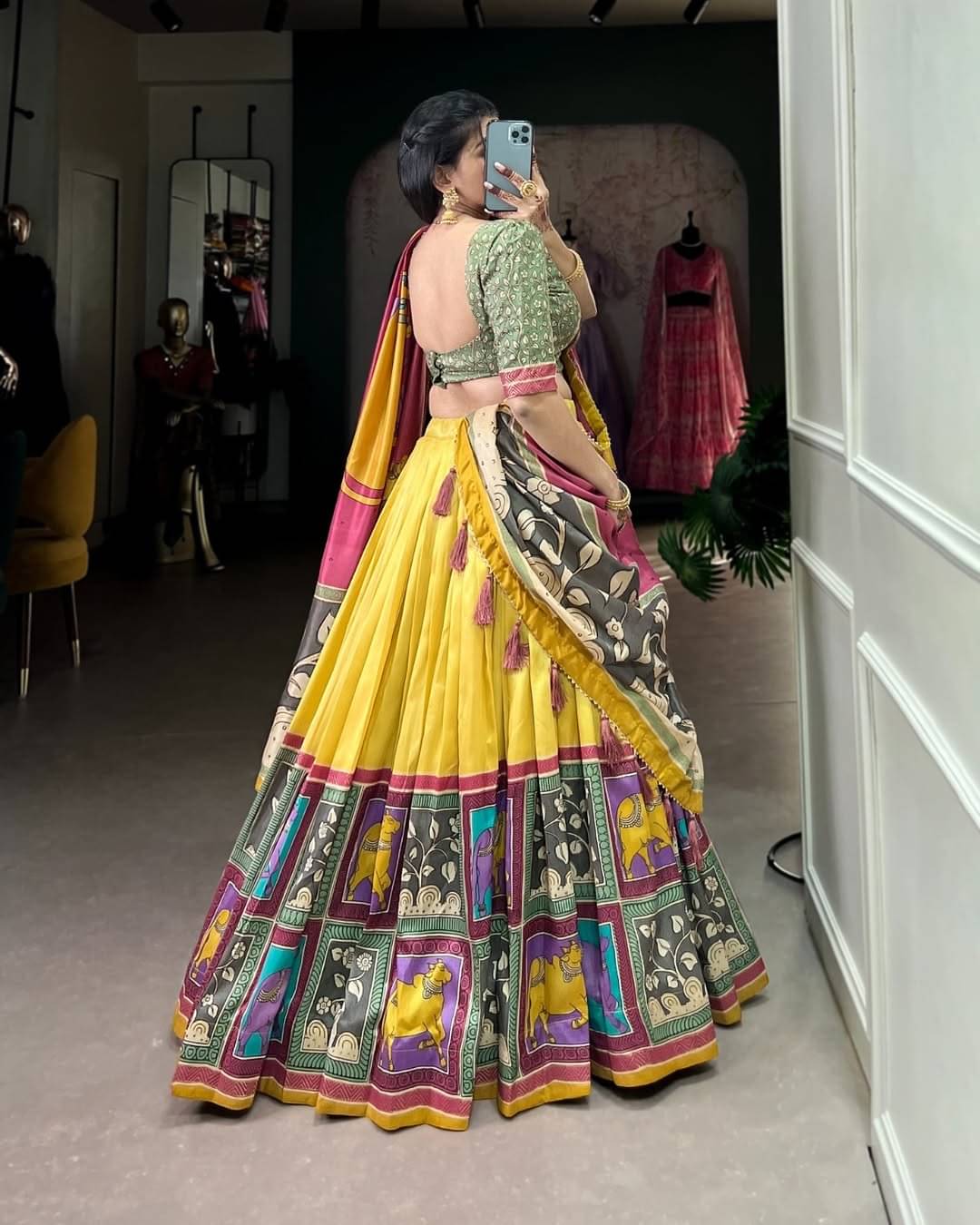 CYNOR Yellow Tussar Silk Circular Semi Stitched Lehenga Single CYNOR Yellow Tussar Silk Circular Semi Stitched Lehenga Single