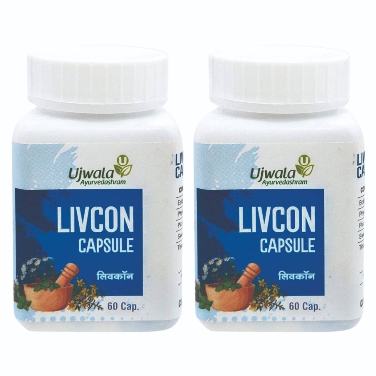 Ujwala Ayurvedashram Livcon Capsule,Liver Support,Repair Fatty Liver Improve Function Of Liver Cell 60 No.S (Pack of 2) Ujwala Ayurvedashram Livcon Capsule,Liver Support,Repair Fatty Liver Improve Function Of Liver Cell 60 No.S (Pack of 2)