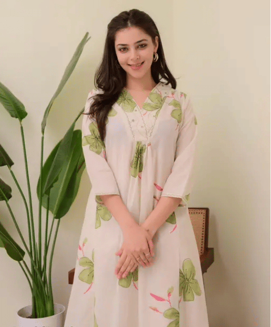 HF WARD Women Cotton Printed A-line Kurti With Pants ( Green ) HF WARD Women Cotton Printed A-line Kurti With Pants ( Green )