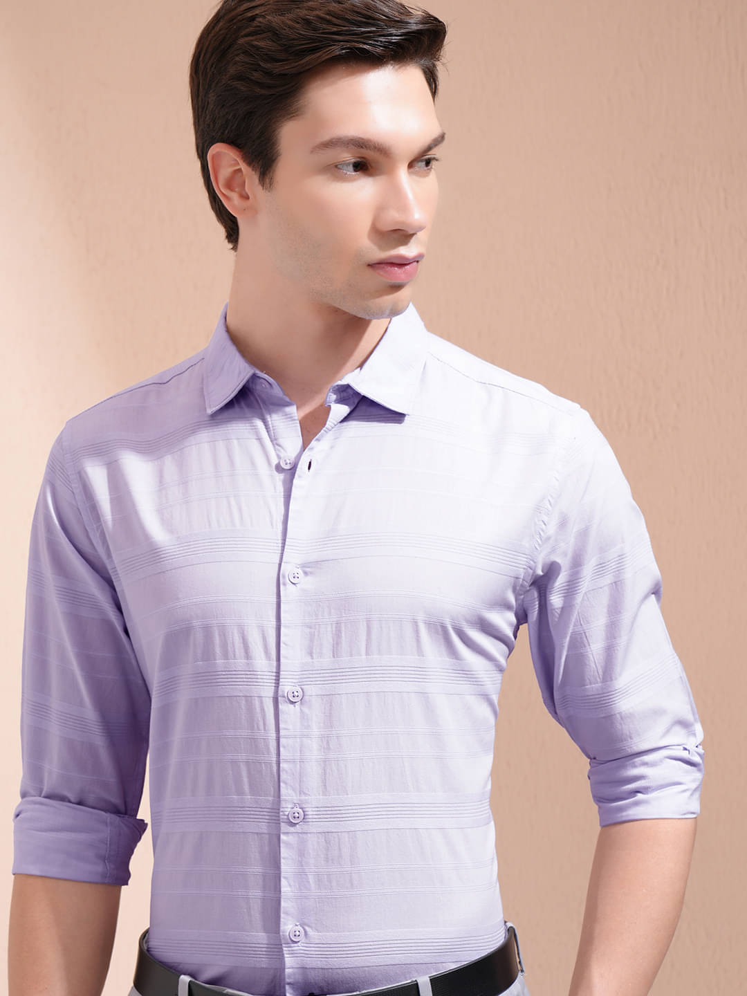 Highlander 100% Cotton Regular Fit Striped Full Sleeves Men's Casual Shirt - Lavender ( Pack of 1 ) Highlander 100% Cotton Regular Fit Striped Full Sleeves Men's Casual Shirt - Lavender ( Pack of 1 )