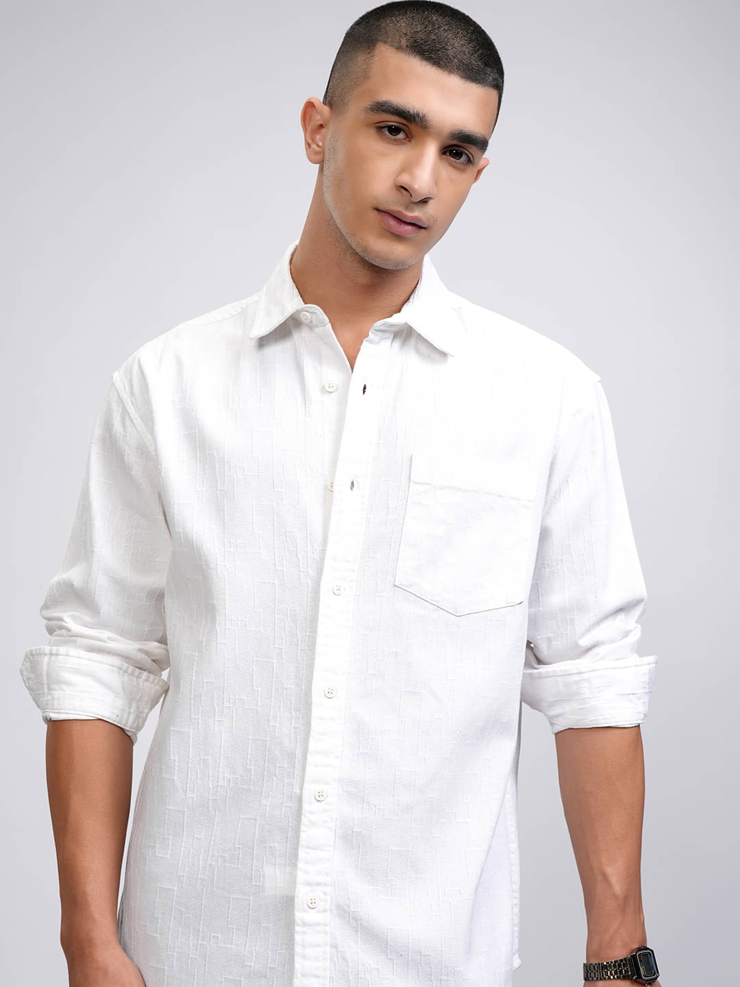     			Highlander 100% Cotton Regular Fit Self Design Full Sleeves Men's Casual Shirt - White ( Pack of 1 )