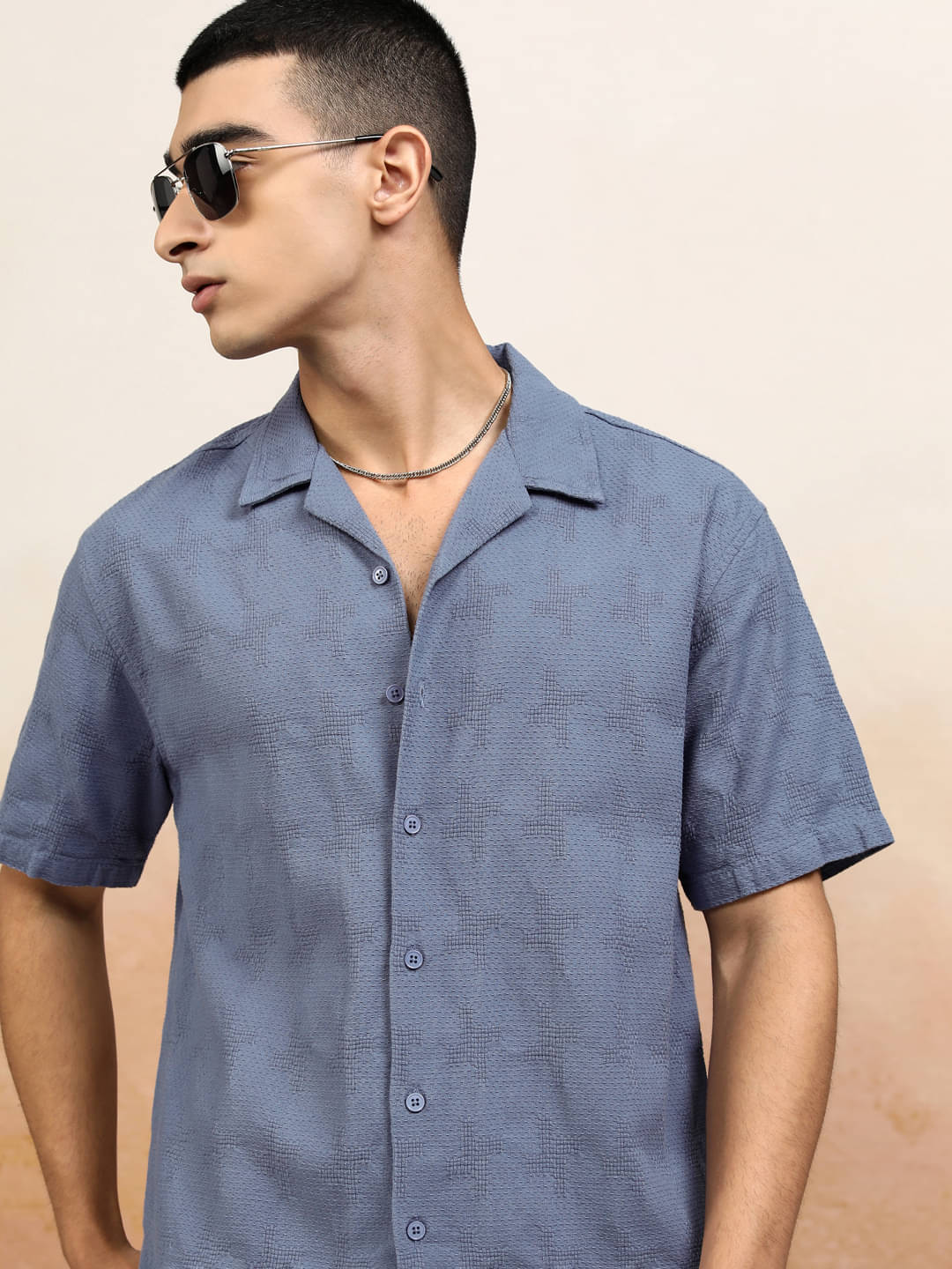 Highlander 100% Cotton Relaxed Fit Self Design Half Sleeves Men's Casual Shirt - Blue ( Pack of 1 ) Highlander 100% Cotton Relaxed Fit Self Design Half Sleeves Men's Casual Shirt - Blue ( Pack of 1 )