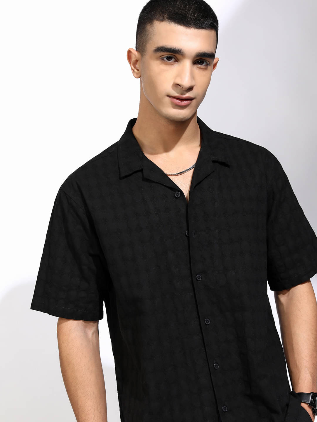 Highlander 100% Cotton Relaxed Fit Self Design Half Sleeves Men's Casual Shirt - Black ( Pack of 1 ) Highlander 100% Cotton Relaxed Fit Self Design Half Sleeves Men's Casual Shirt - Black ( Pack of 1 )