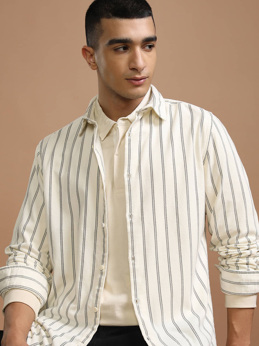 Highlander 100% Cotton Relaxed Fit Striped Full Sleeves Men's Casual Shirt - Cream ( Pack of 1 ) Highlander 100% Cotton Relaxed Fit Striped Full Sleeves Men's Casual Shirt - Cream ( Pack of 1 )