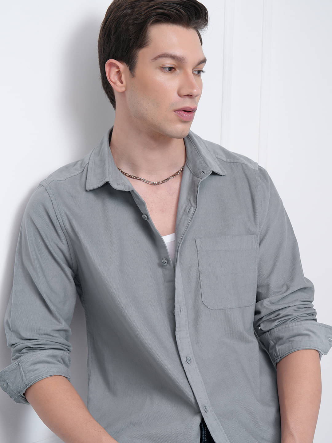     			Highlander 100% Cotton Slim Fit Self Design Full Sleeves Men's Casual Shirt - Grey ( Pack of 1 )