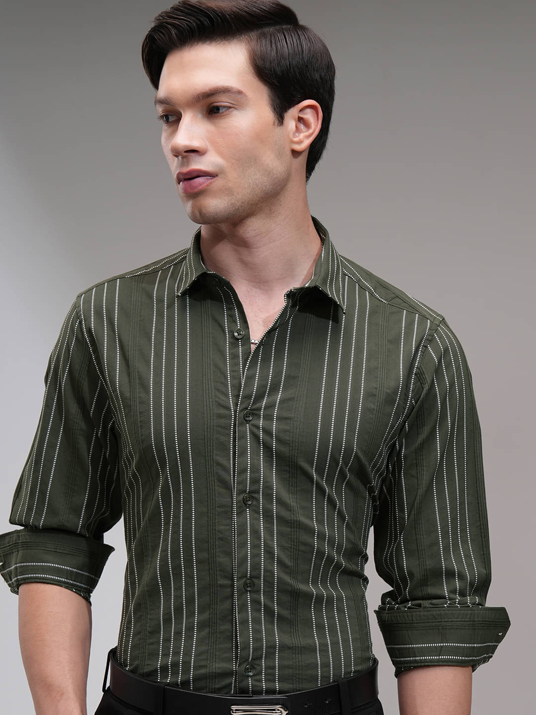 Highlander Cotton Blend Regular Fit Striped Full Sleeves Men's Casual Shirt - Green ( Pack of 1 ) Highlander Cotton Blend Regular Fit Striped Full Sleeves Men's Casual Shirt - Green ( Pack of 1 )