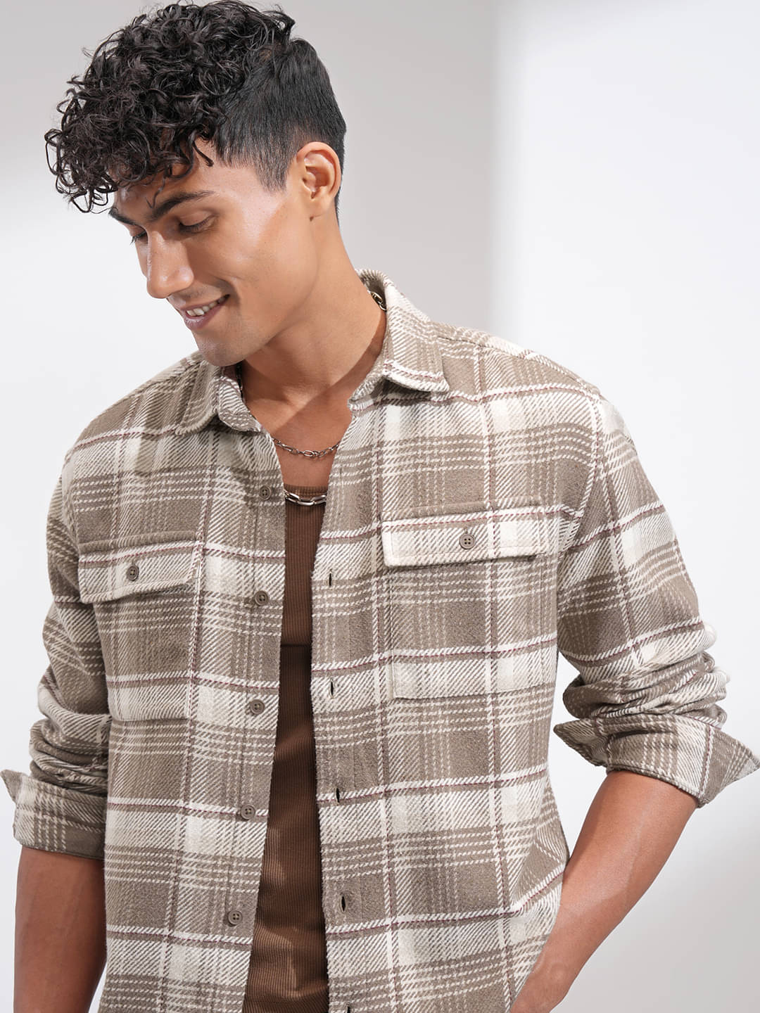     			Highlander Cotton Blend Relaxed Fit Checks Full Sleeves Men's Casual Shirt - Brown ( Pack of 1 )