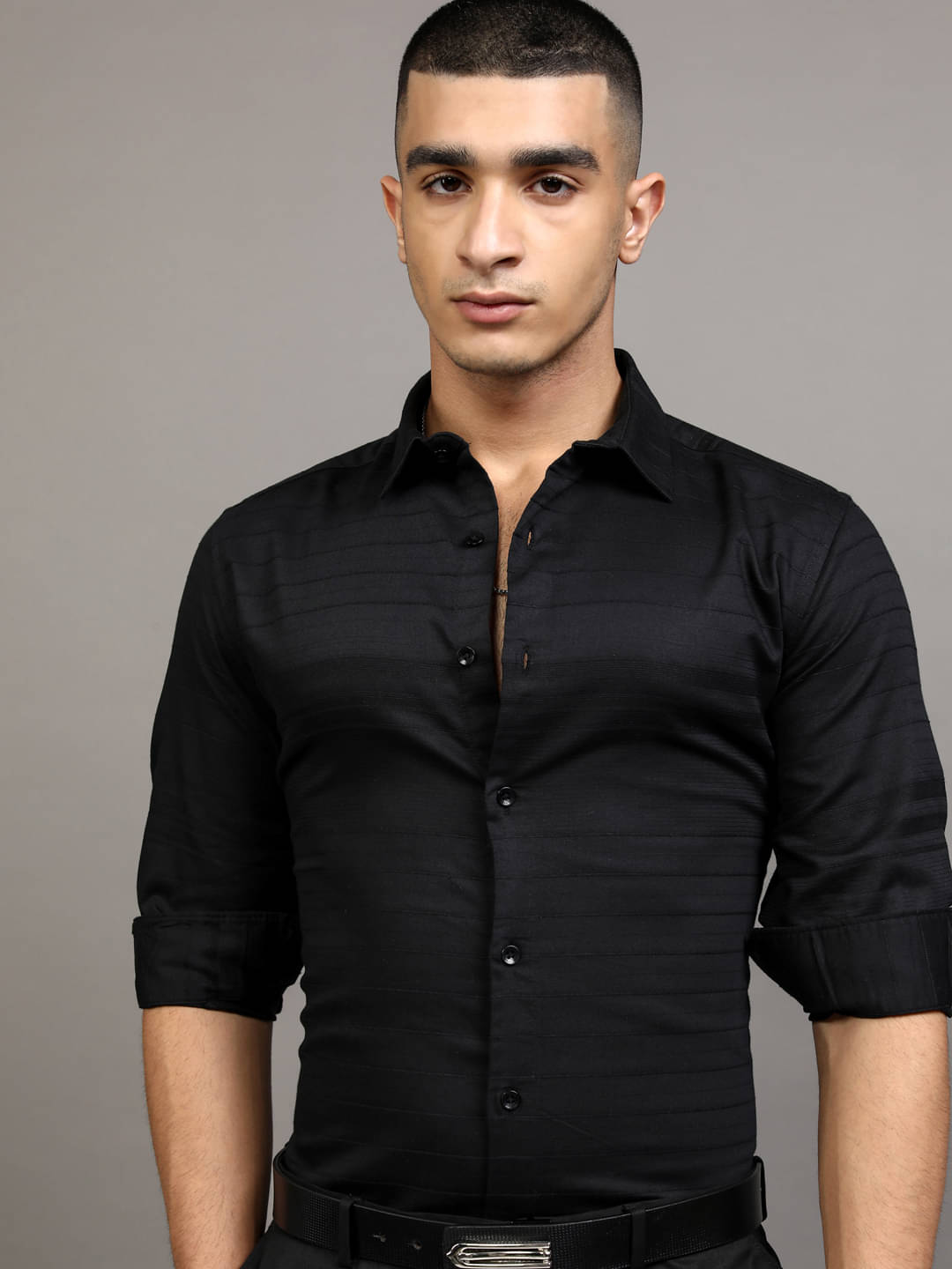 Highlander Cotton Blend Slim Fit Striped Full Sleeves Men's Casual Shirt - Black ( Pack of 1 ) Highlander Cotton Blend Slim Fit Striped Full Sleeves Men's Casual Shirt - Black ( Pack of 1 )