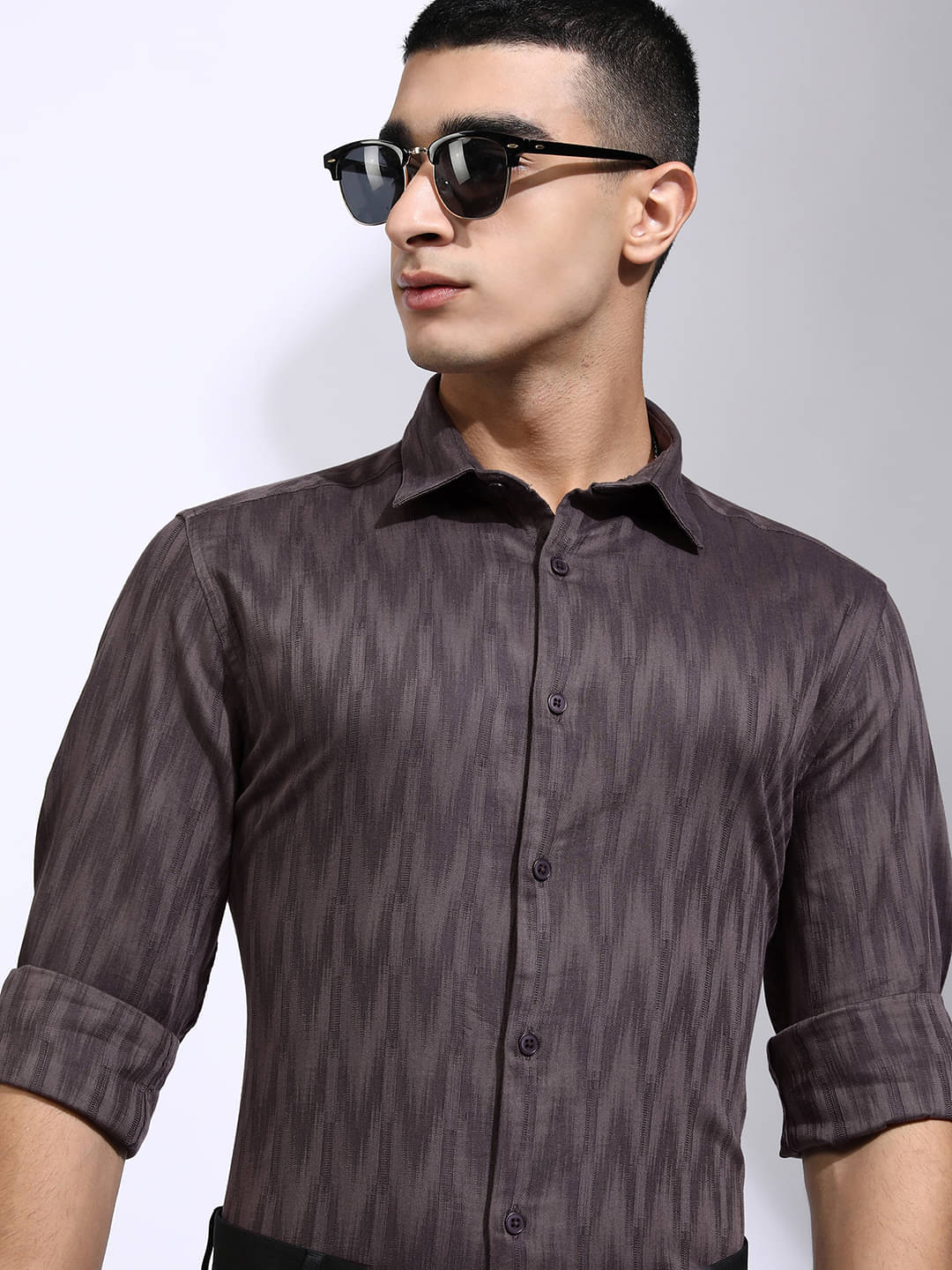     			Highlander Cotton Blend Slim Fit Self Design Full Sleeves Men's Casual Shirt - Grey ( Pack of 1 )