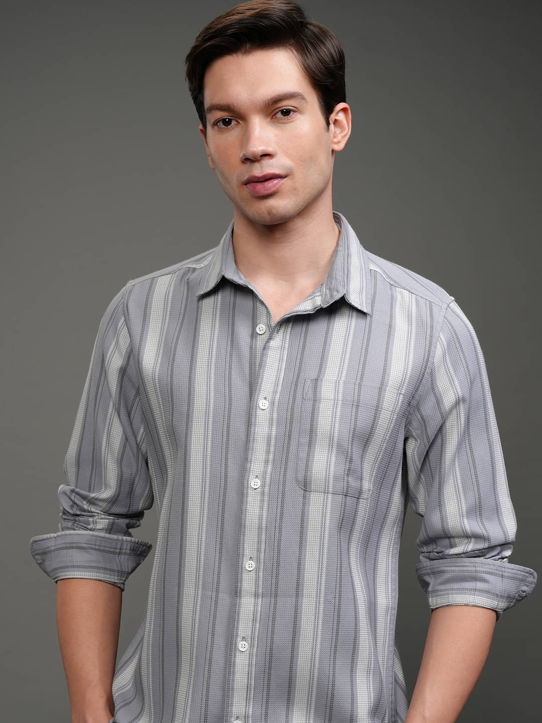     			Highlander Cotton Blend Slim Fit Striped Full Sleeves Men's Casual Shirt - Blue ( Pack of 1 )