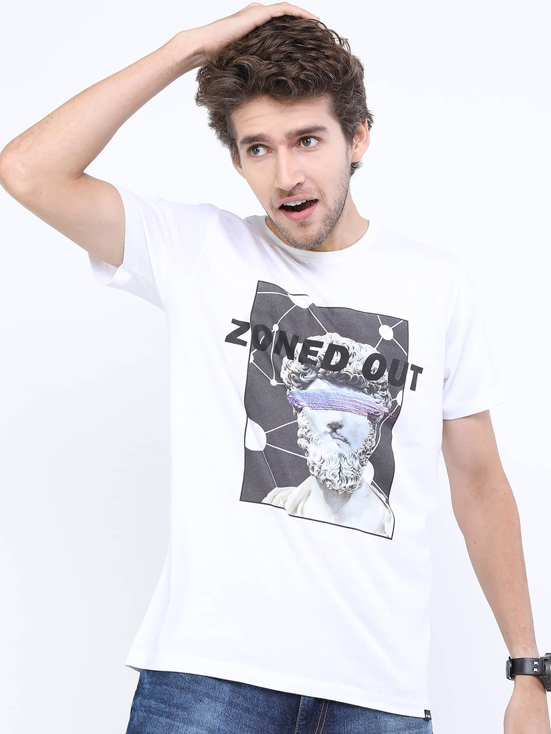 Highlander Men 100% Cotton Slim Fit Printed T-Shirt ( White )