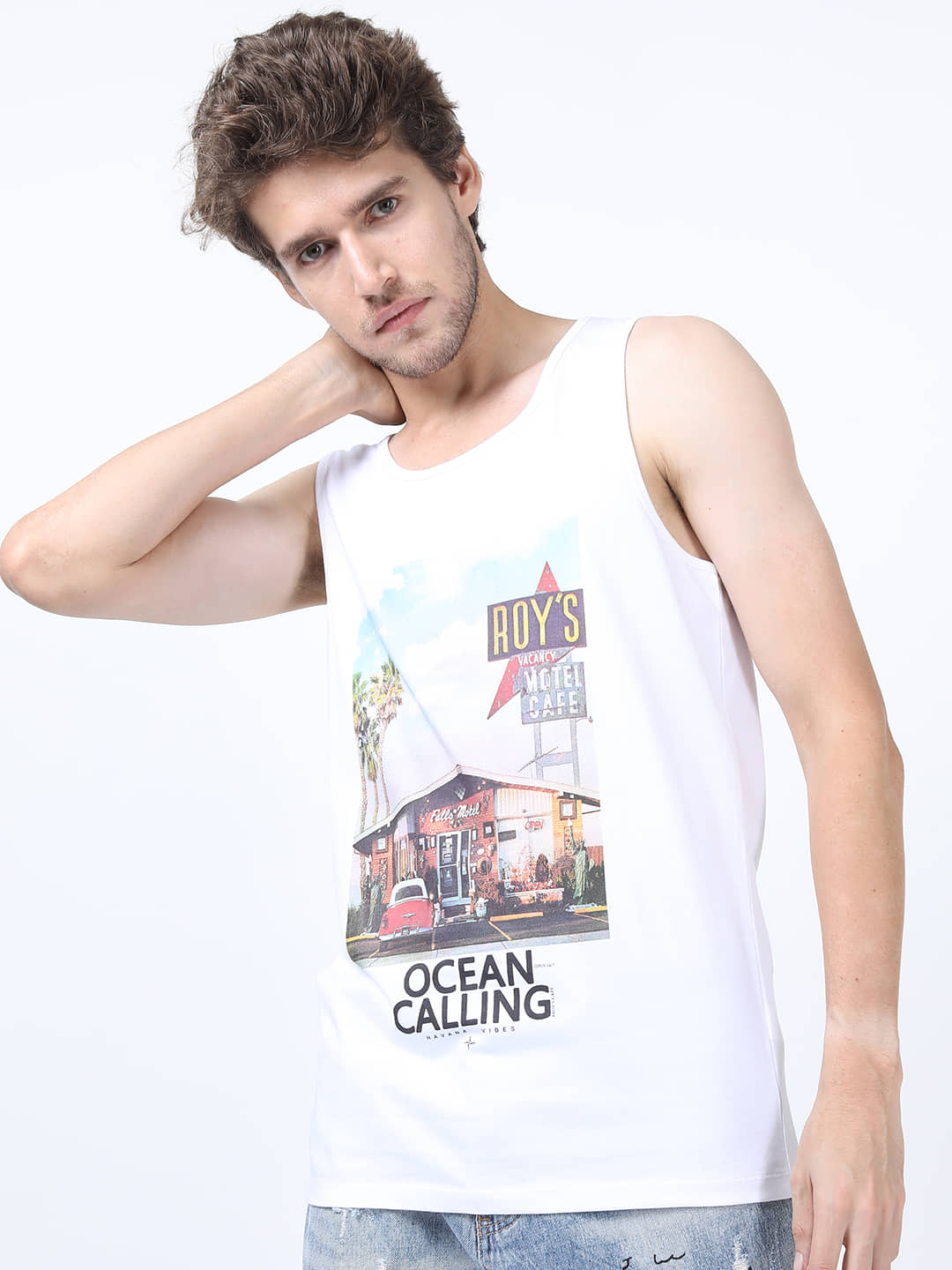 Highlander Men 100% Cotton Slim Fit Printed T-Shirt ( White )