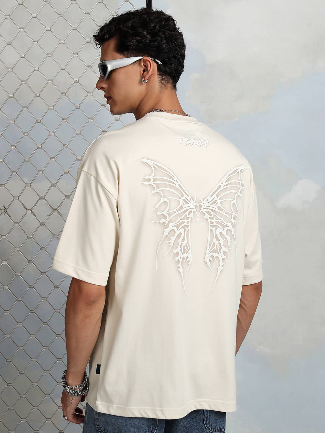 Highlander Men Cotton Blend Oversized Fit Printed T-Shirt ( Cream )