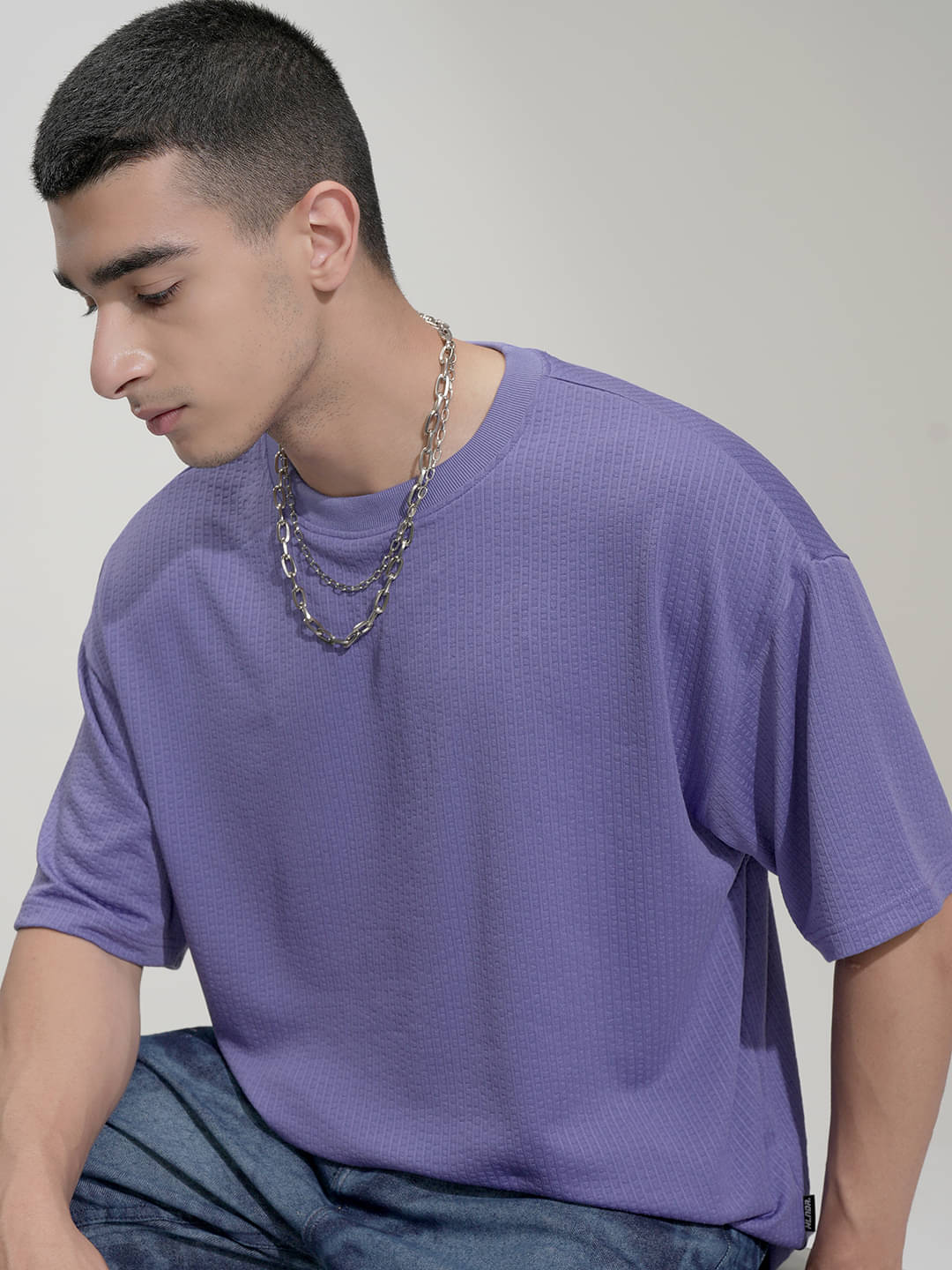 Highlander Men Cotton Blend Oversized Fit Self Design T-Shirt ( Purple ) Highlander Men Cotton Blend Oversized Fit Self Design T-Shirt ( Purple )