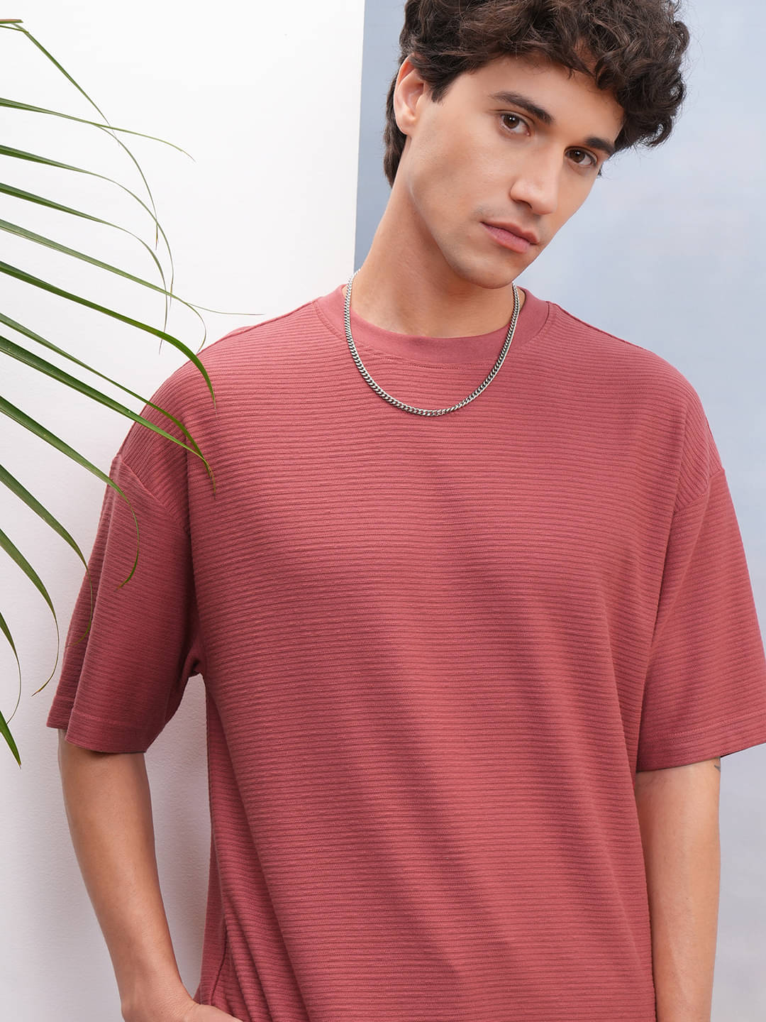 Highlander Men Cotton Blend Oversized Fit Self Design T-Shirt ( Brown ) Highlander Men Cotton Blend Oversized Fit Self Design T-Shirt ( Brown )