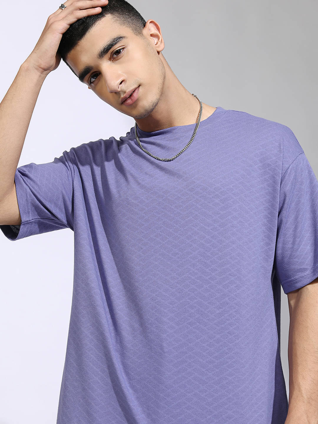 Highlander Men Cotton Blend Relaxed Fit Self Design T-Shirt ( Purple ) Highlander Men Cotton Blend Relaxed Fit Self Design T-Shirt ( Purple )