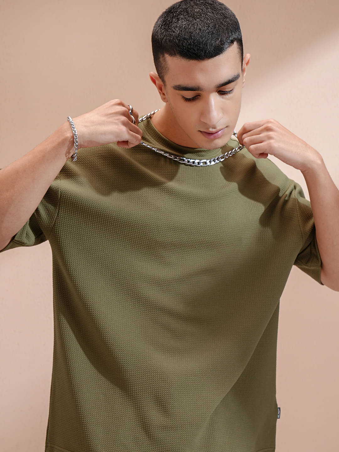 Highlander Men Polyester Oversized Fit Self Design T-Shirt ( Green ) Highlander Men Polyester Oversized Fit Self Design T-Shirt ( Green )