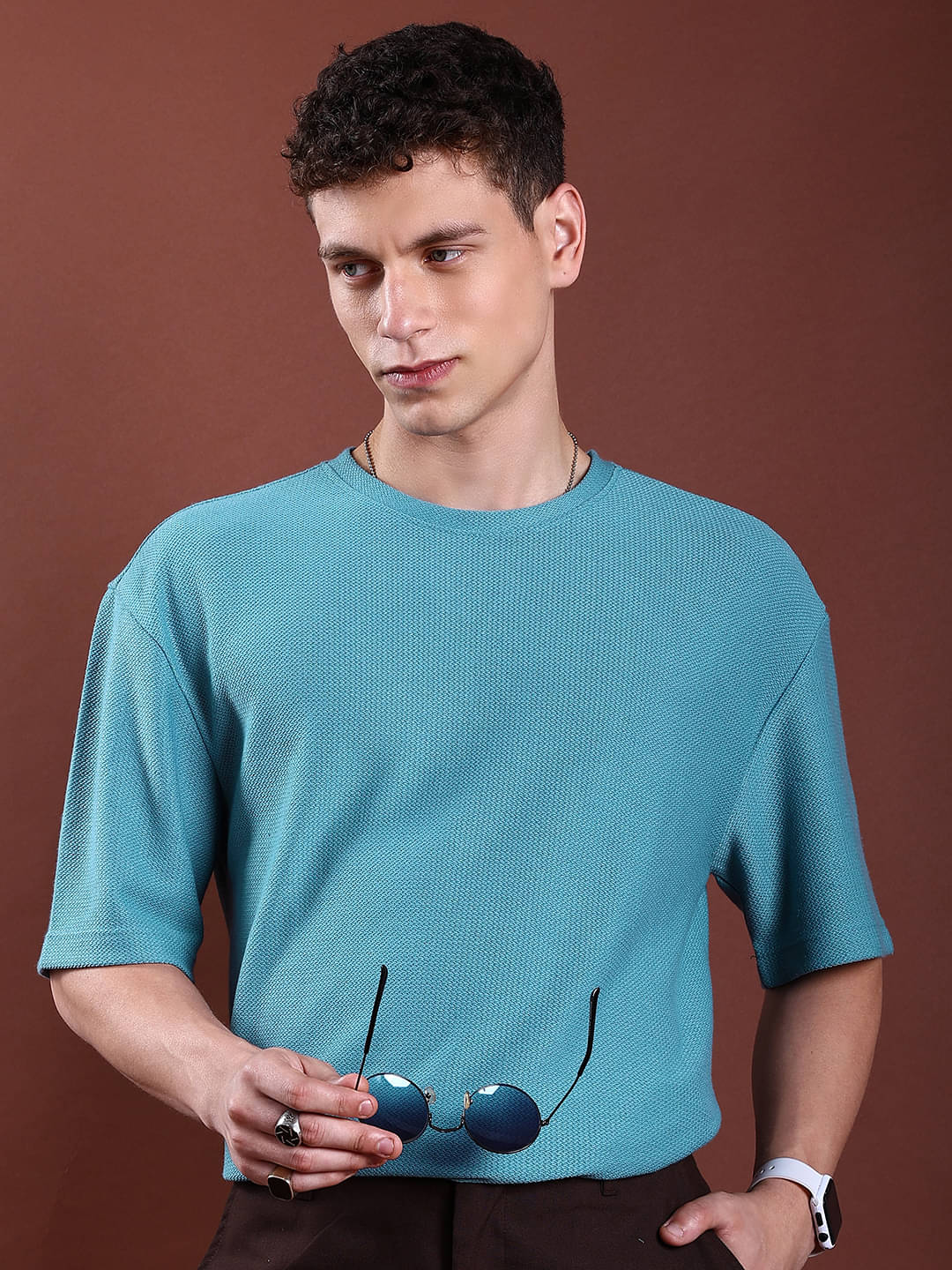 Highlander Men Polyester Oversized Fit Solid T-Shirt ( Blue ) Highlander Men Polyester Oversized Fit Solid T-Shirt ( Blue )
