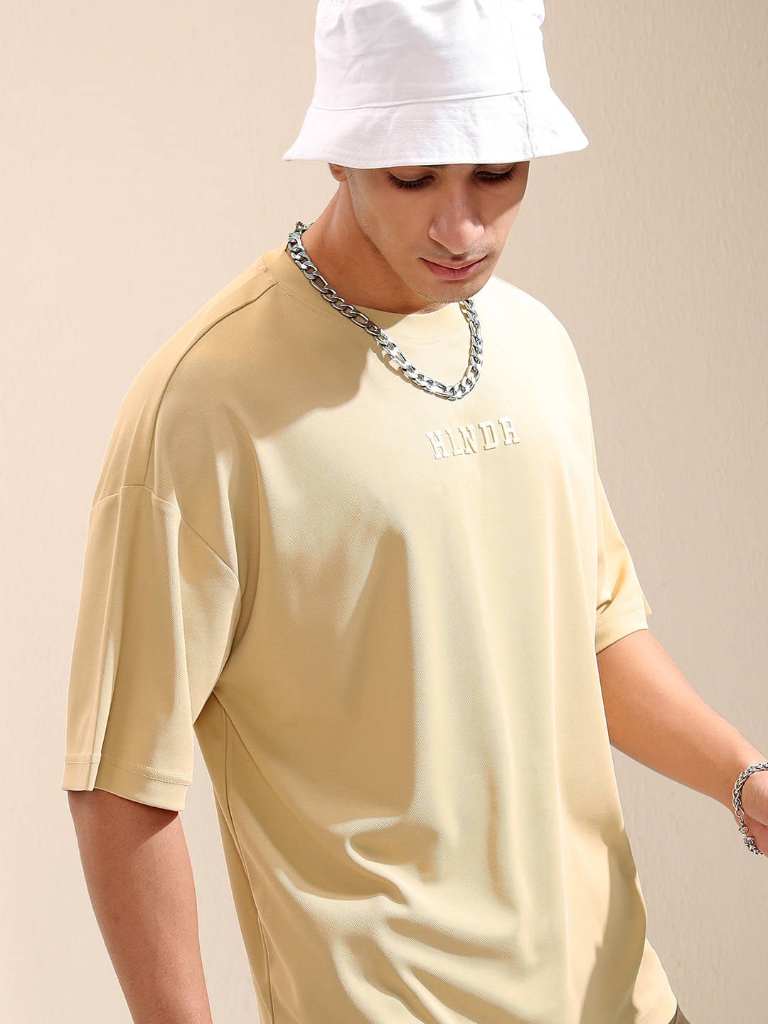 Highlander Men Polyester Oversized Fit Solid T-Shirt ( Beige )     			Highlander Men Polyester Oversized Fit Solid T-Shirt ( Beige )