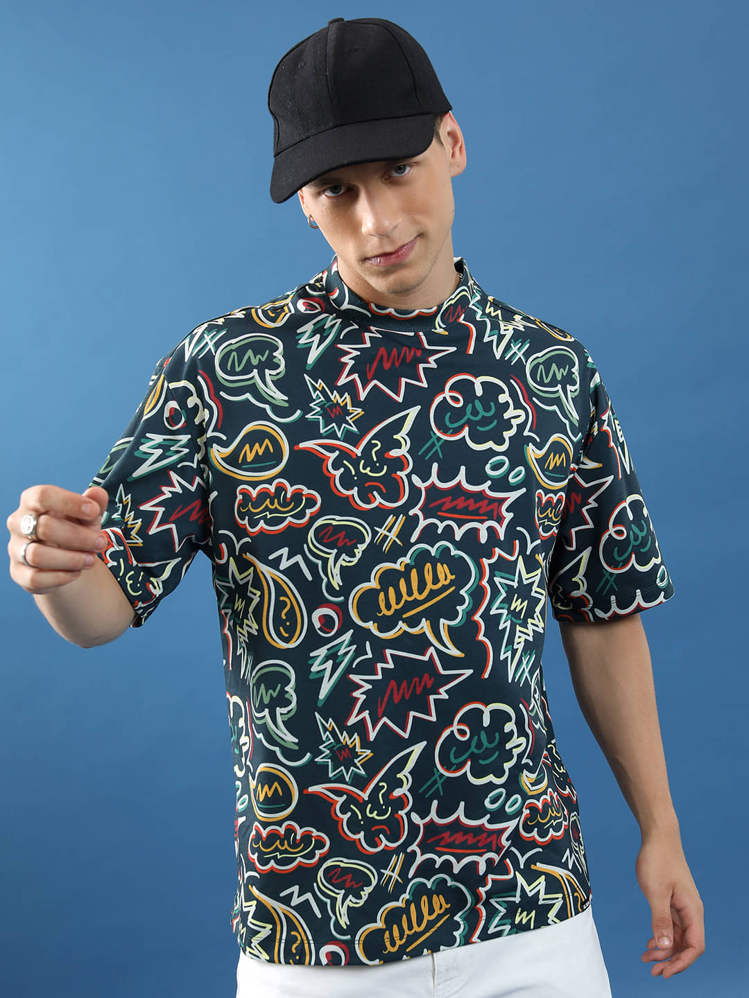 Highlander Men Polyester Oversized Fit Printed T-Shirt ( Multicolor ) Highlander Men Polyester Oversized Fit Printed T-Shirt ( Multicolor )