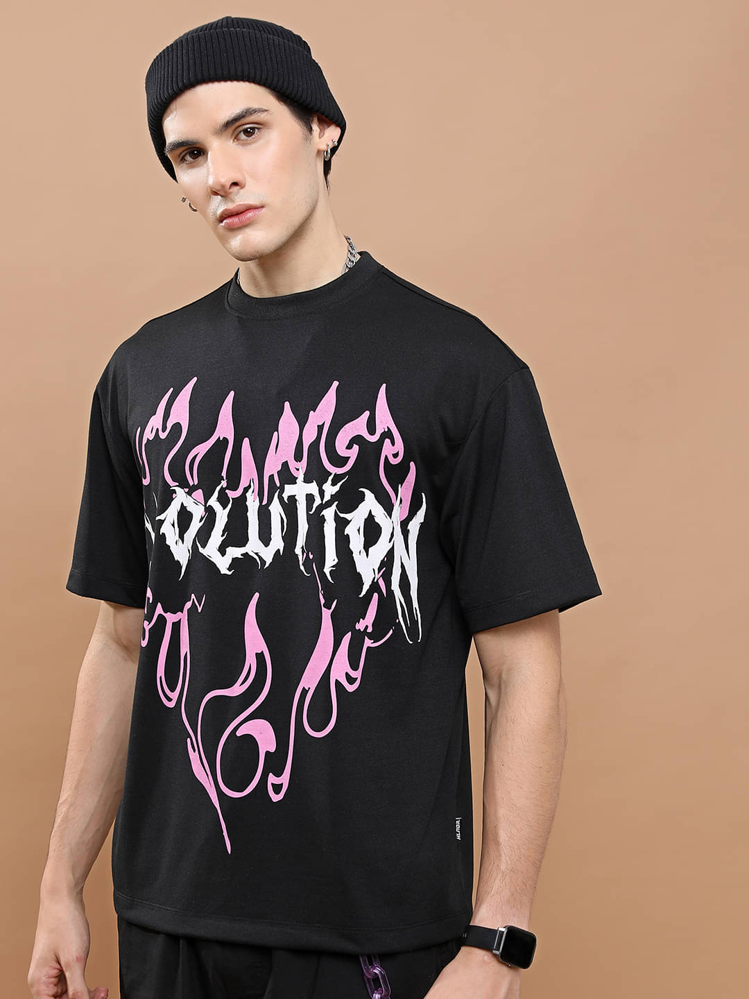 Highlander Men Polyester Oversized Fit Printed T-Shirt ( Black ) Highlander Men Polyester Oversized Fit Printed T-Shirt ( Black )