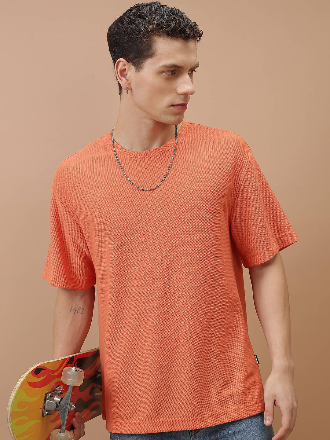 Highlander Men Polyester Oversized Fit Solid T-Shirt ( Orange ) Highlander Men Polyester Oversized Fit Solid T-Shirt ( Orange )