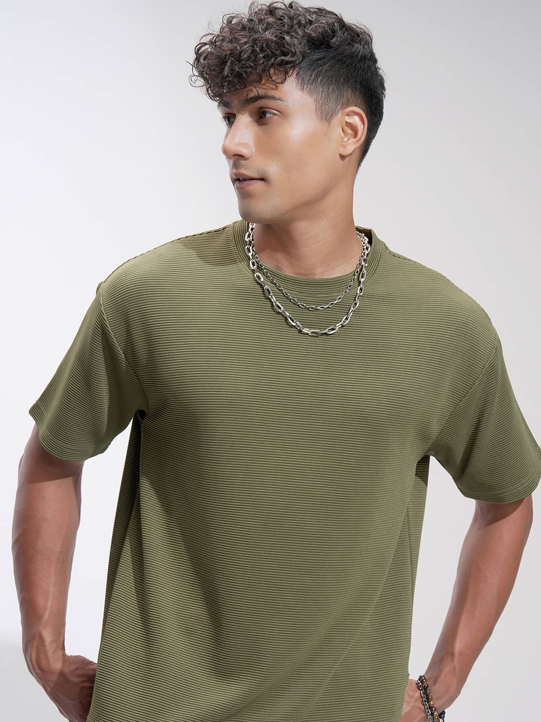 Highlander Men Polyester Oversized Fit Self Design T-Shirt ( Green ) Highlander Men Polyester Oversized Fit Self Design T-Shirt ( Green )