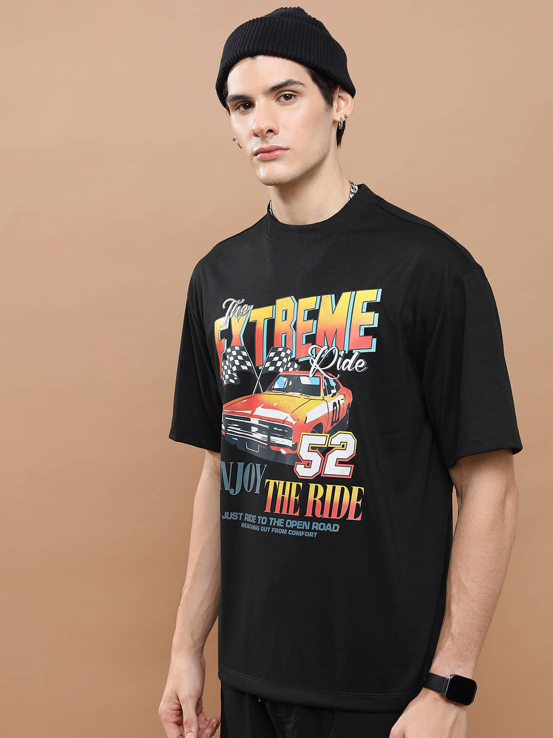 Highlander Men Polyester Oversized Fit Printed T-Shirt ( Black )