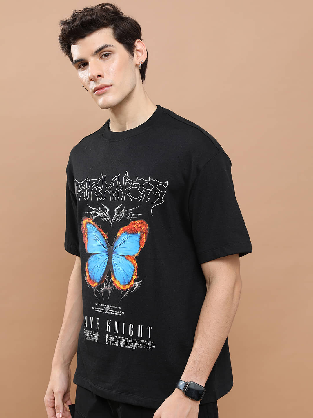 Highlander Men Polyester Oversized Fit Printed T-Shirt ( Black )