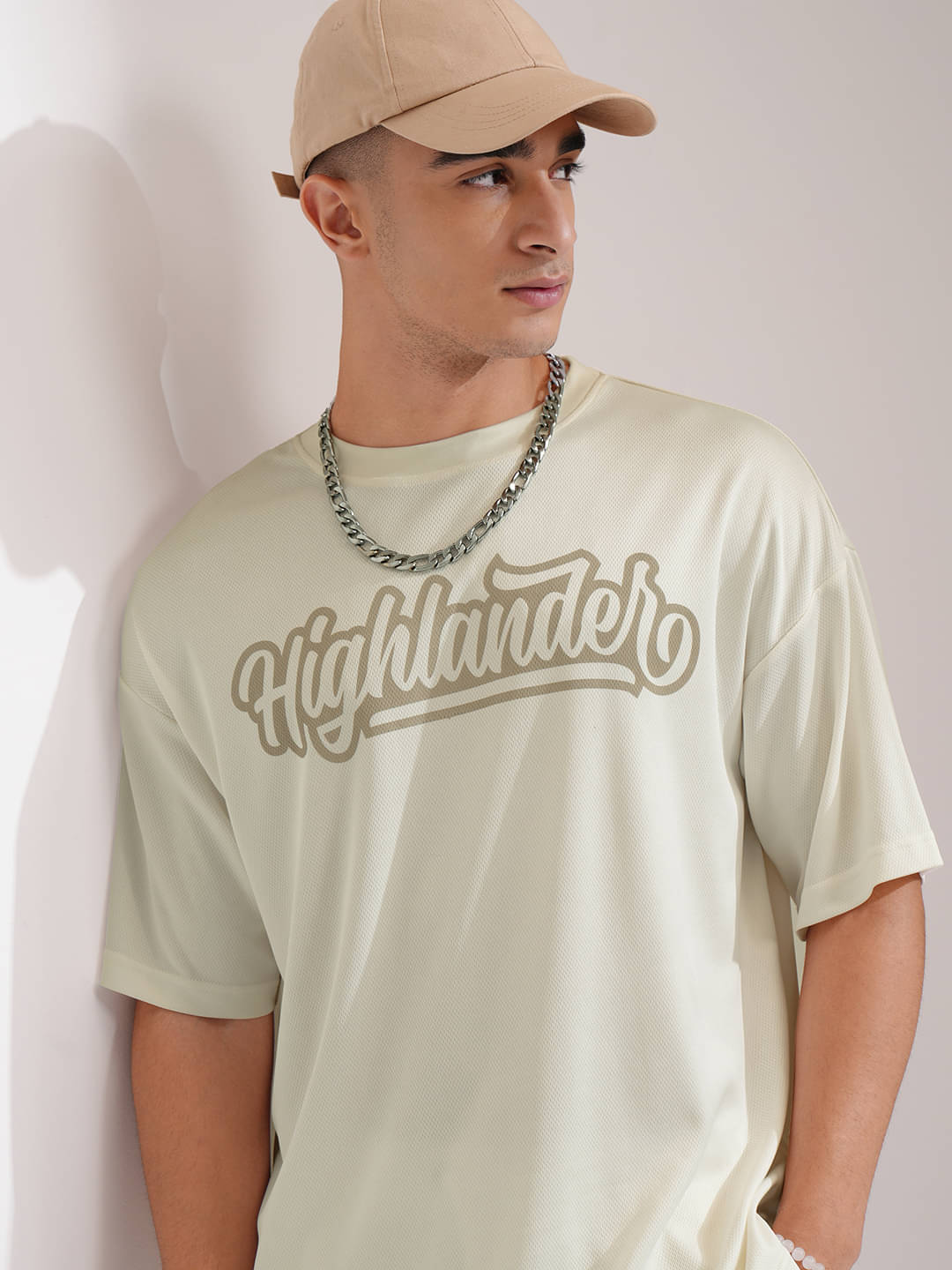 Highlander Men Polyester Oversized Fit Printed T-Shirt ( Off White ) Highlander Men Polyester Oversized Fit Printed T-Shirt ( Off White )