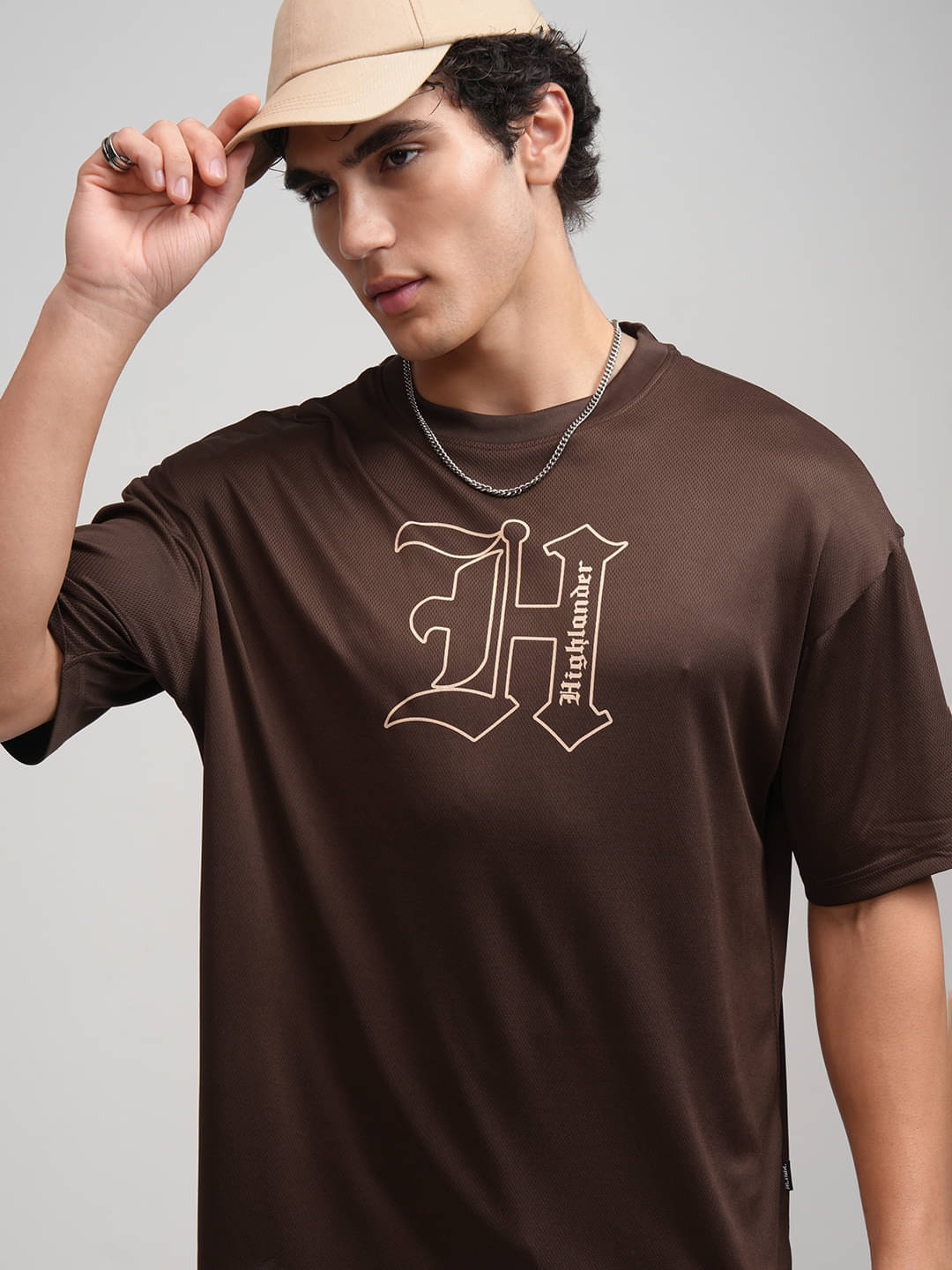 Highlander Men Polyester Oversized Fit Printed T-Shirt ( Brown ) Highlander Men Polyester Oversized Fit Printed T-Shirt ( Brown )