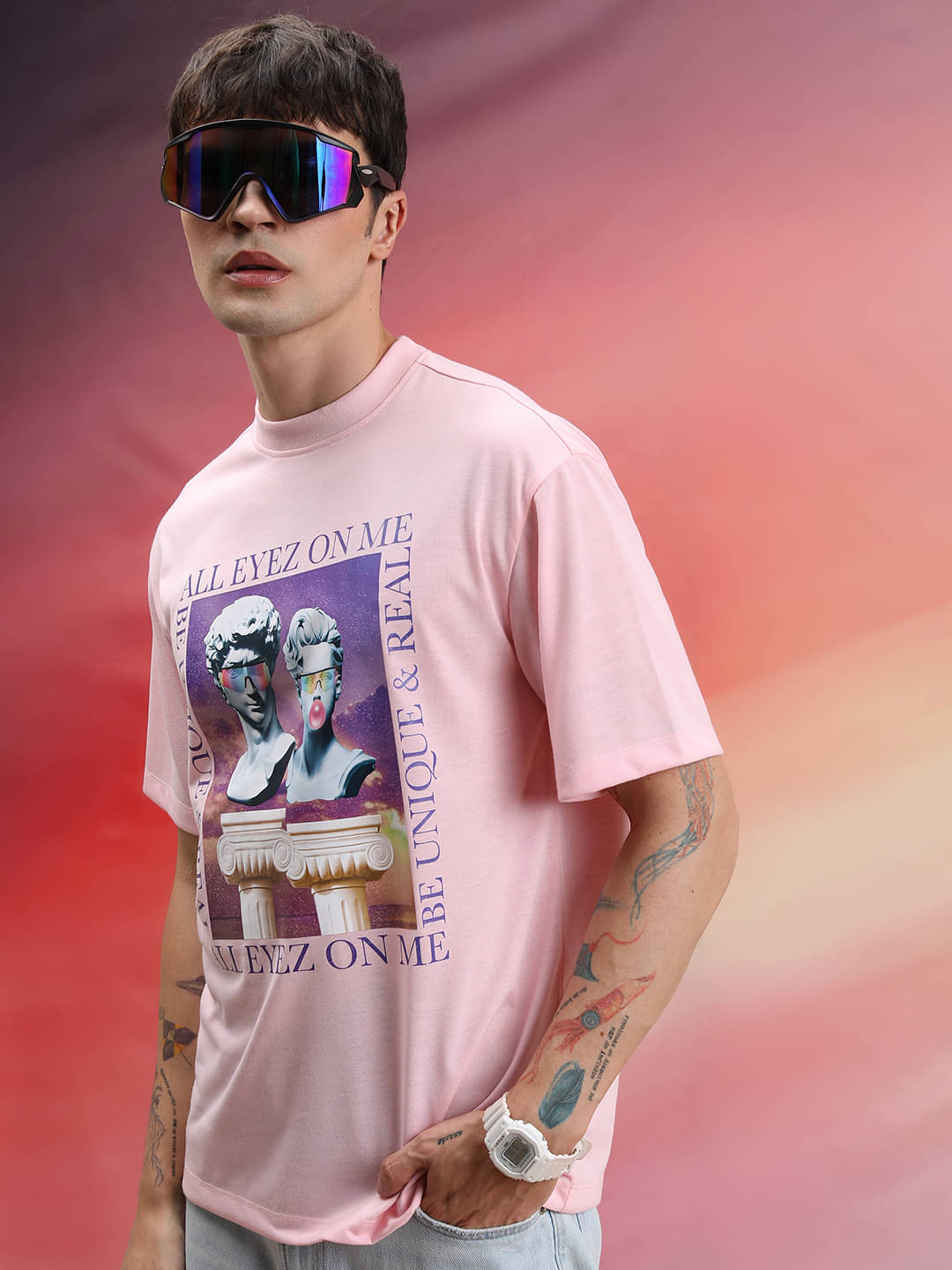     			Highlander Men Polyester Oversized Fit Printed T-Shirt ( Pink )