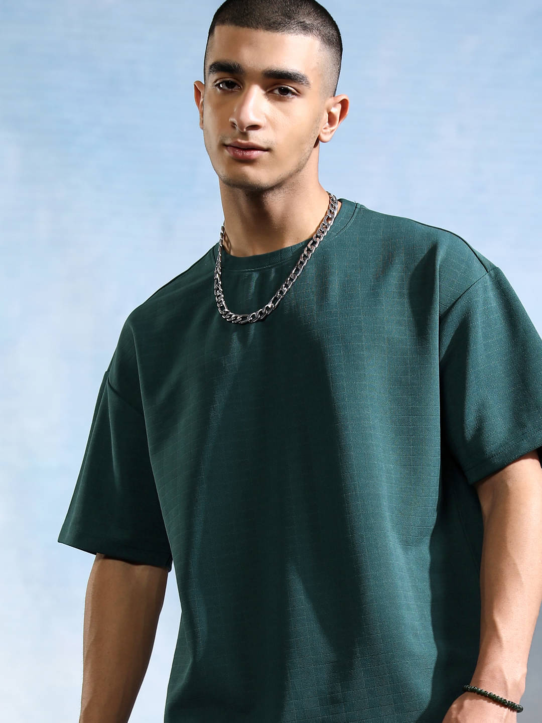 Highlander Men Polyester Oversized Fit Self Design T-Shirt ( Blue ) Highlander Men Polyester Oversized Fit Self Design T-Shirt ( Blue )