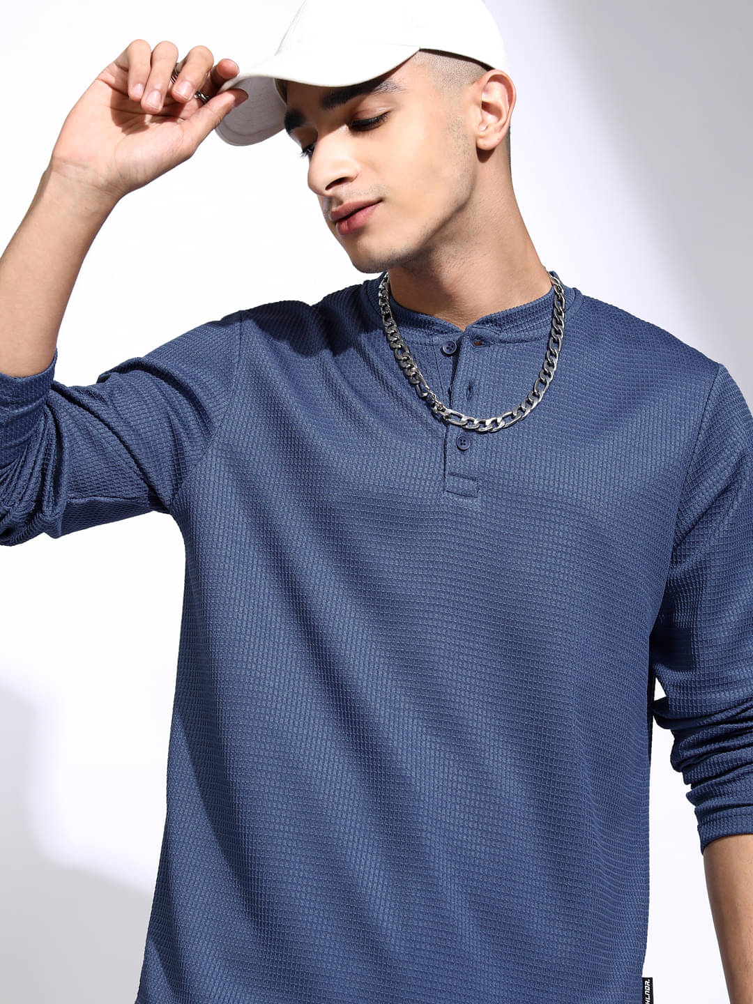 Highlander Men Polyester Relaxed Fit Self Design T-Shirt ( Blue )     			Highlander Men Polyester Relaxed Fit Self Design T-Shirt ( Blue )