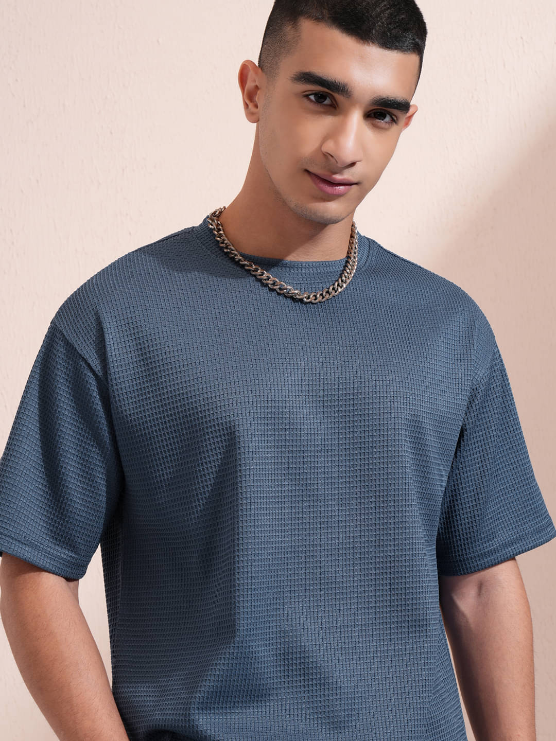     			Highlander Men Polyester Relaxed Fit Self Design T-Shirt ( Blue )