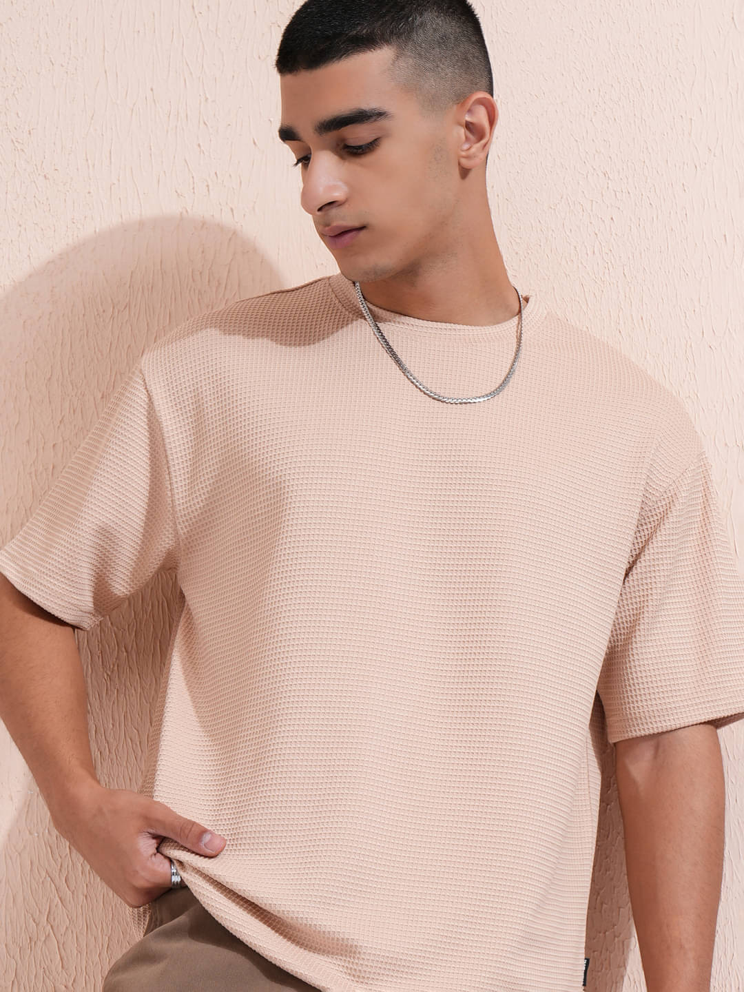 Highlander Men Polyester Relaxed Fit Self Design T-Shirt ( Beige ) Highlander Men Polyester Relaxed Fit Self Design T-Shirt ( Beige )