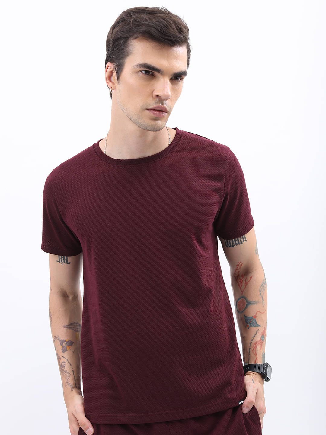 Highlander Men Polyester Slim Fit Solid T-Shirt ( Burgundy ) Highlander Men Polyester Slim Fit Solid T-Shirt ( Burgundy )