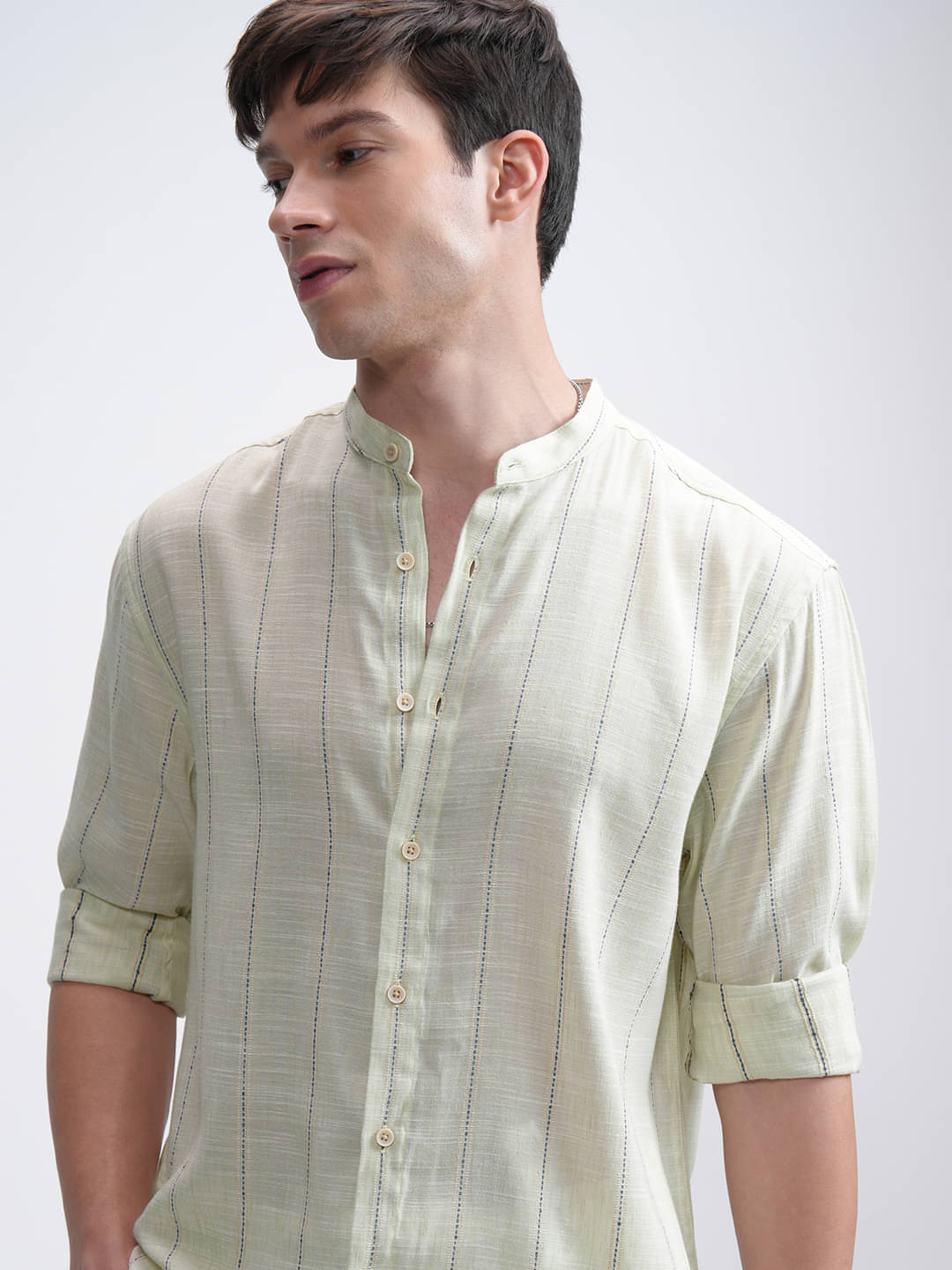     			Highlander Viscose Relaxed Fit Striped Full Sleeves Men's Casual Shirt - Light Green ( Pack of 1 )