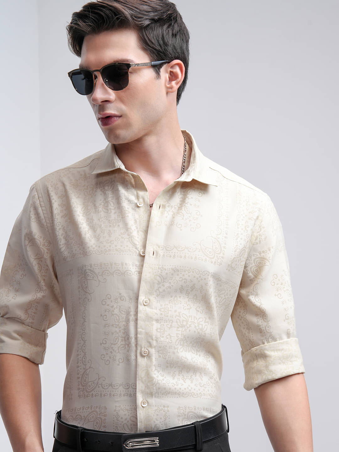 Highlander Viscose Slim Fit Self Design Full Sleeves Men's Casual Shirt - Beige ( Pack of 1 ) Highlander Viscose Slim Fit Self Design Full Sleeves Men's Casual Shirt - Beige ( Pack of 1 )