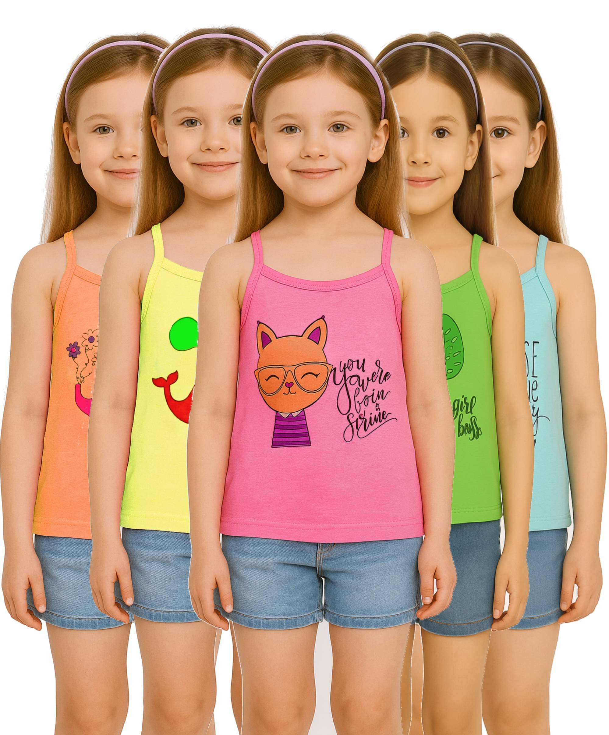 Inner Element Pack of 5 Girls Cotton Camisoles ( Multicolor ) Inner Element Pack of 5 Girls Cotton Camisoles ( Multicolor )